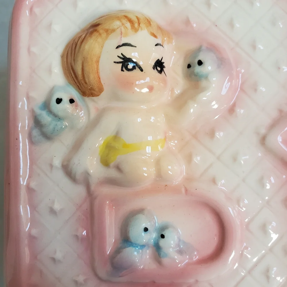 Vintage Girl Baby Block Planter Vase